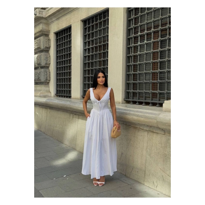 Kalın Askılı Büzgü Detaylı Korsaj Form Elbise