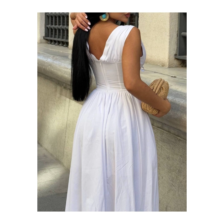 Kalın Askılı Büzgü Detaylı Korsaj Form Elbise