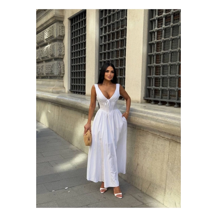 Kalın Askılı Büzgü Detaylı Korsaj Form Elbise