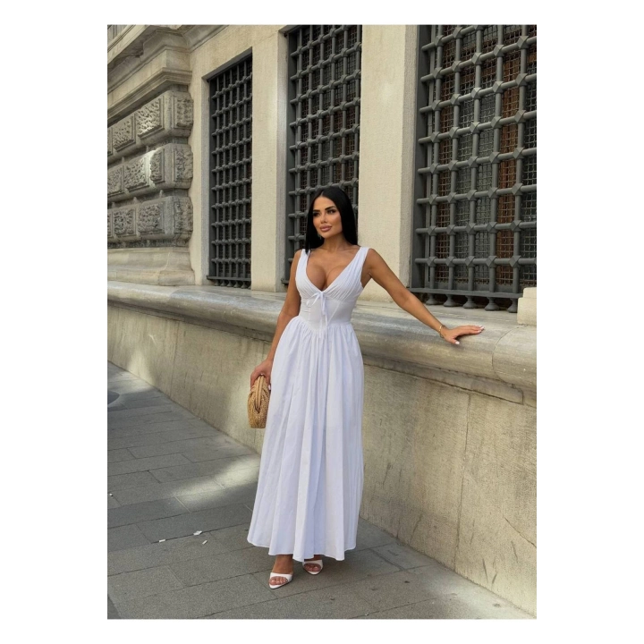 Kalın Askılı Büzgü Detaylı Korsaj Form Elbise