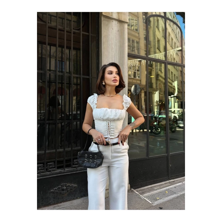 Fırfır Askılı Bağcıklı Korse Bluz