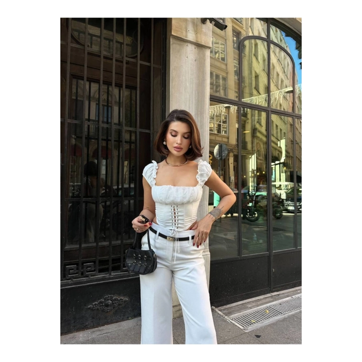 Fırfır Askılı Bağcıklı Korse Bluz
