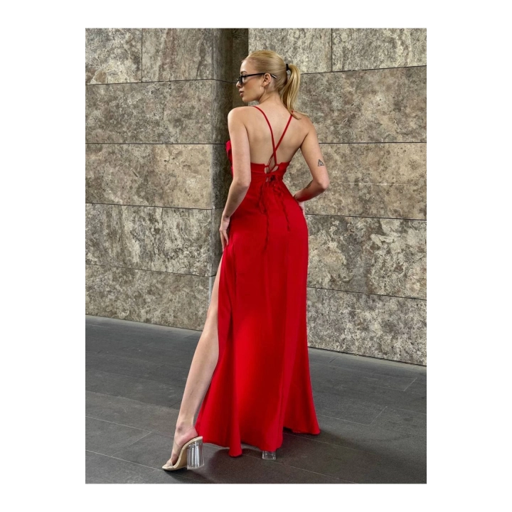 Askılı Göğüs Drape Detaylı Maxi Elbise