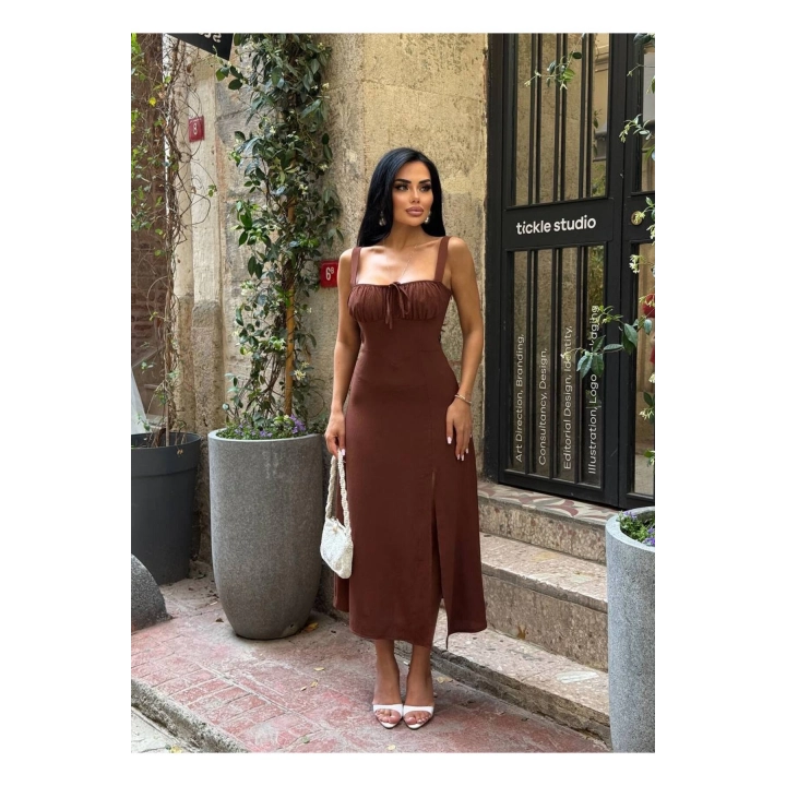 Askılı Uzun Drapeli Elbise