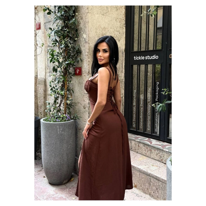 Askılı Uzun Drapeli Elbise