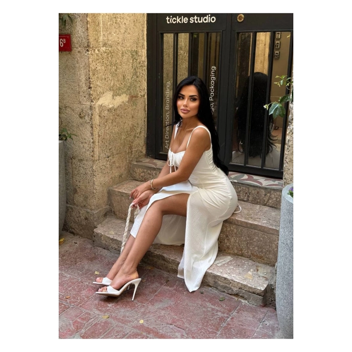 Askılı Uzun Drapeli Elbise