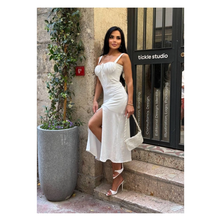 Askılı Uzun Drapeli Elbise