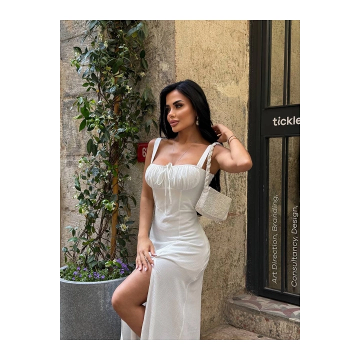 Askılı Uzun Drapeli Elbise