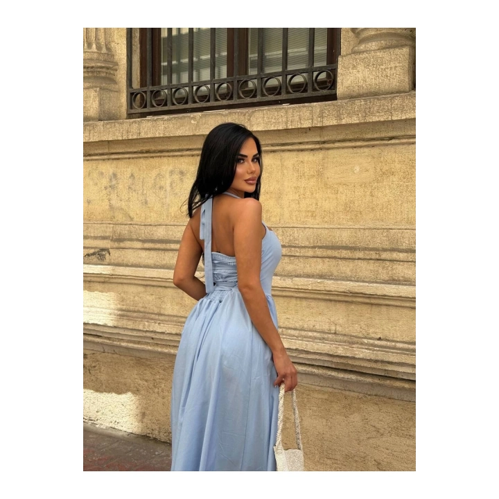 Askılı Kare Yaka Kloş Elbise