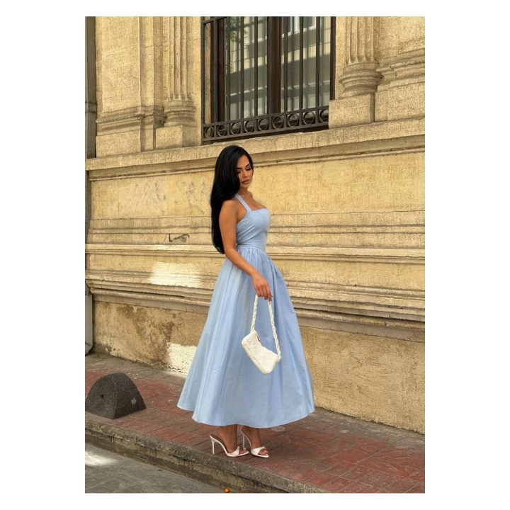 Askılı Kare Yaka Kloş Elbise