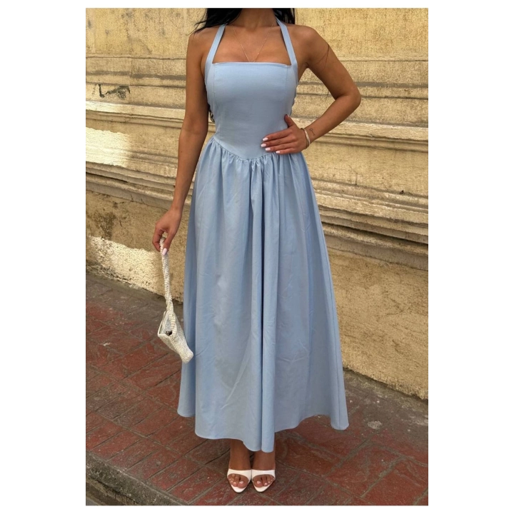 Askılı Kare Yaka Kloş Elbise