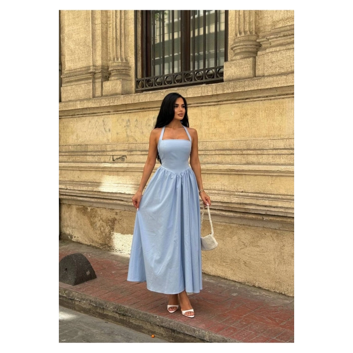 Askılı Kare Yaka Kloş Elbise