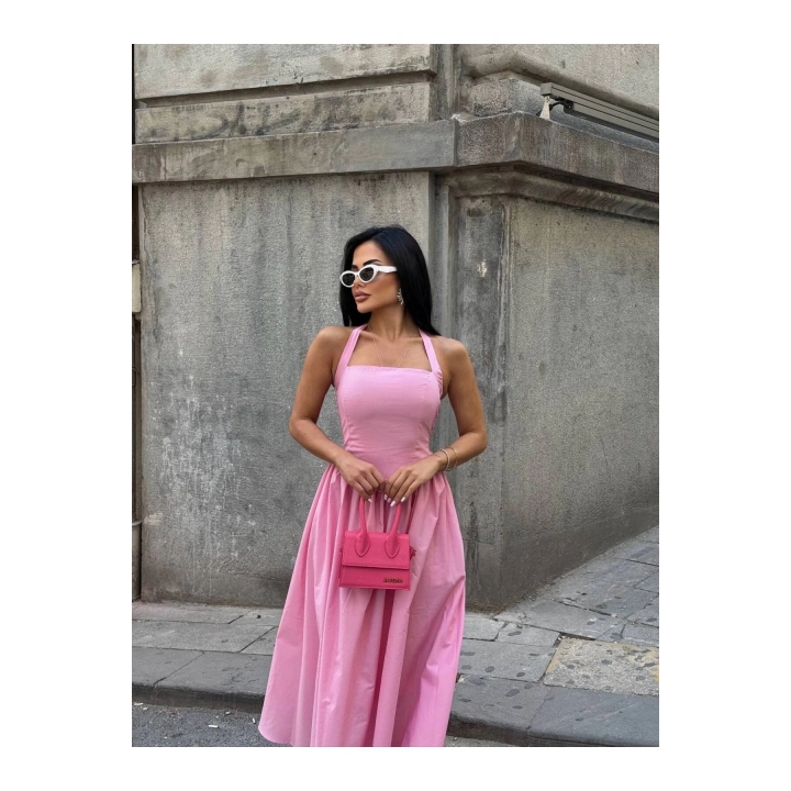 Askılı Kare Yaka Kloş Elbise