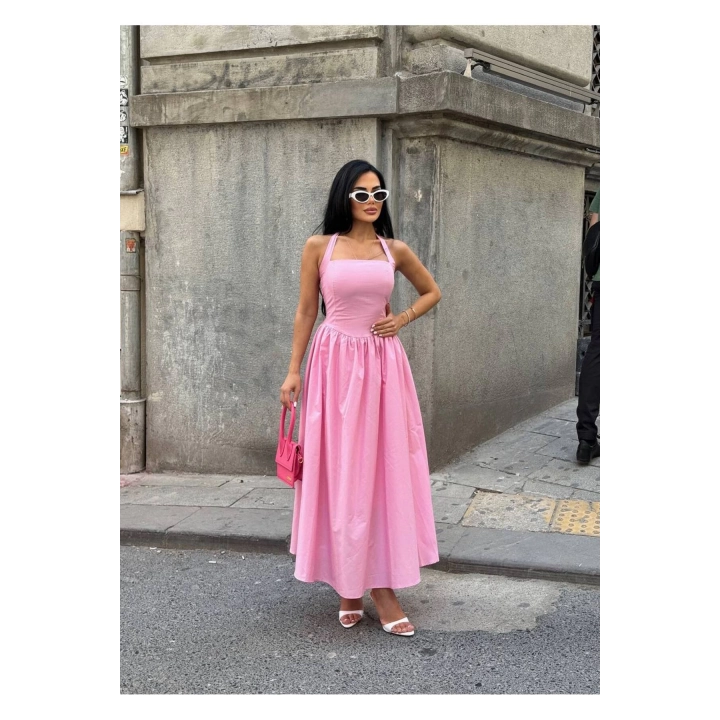 Askılı Kare Yaka Kloş Elbise