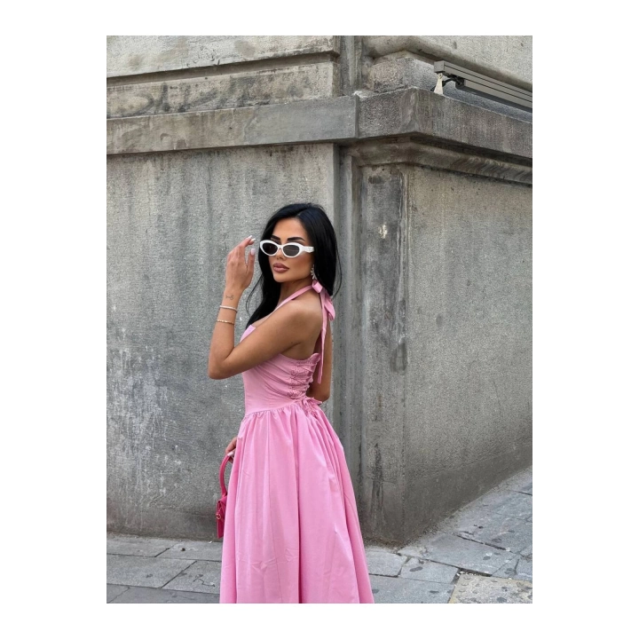 Askılı Kare Yaka Kloş Elbise