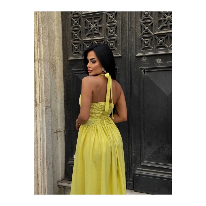 Askılı Kare Yaka Kloş Elbise