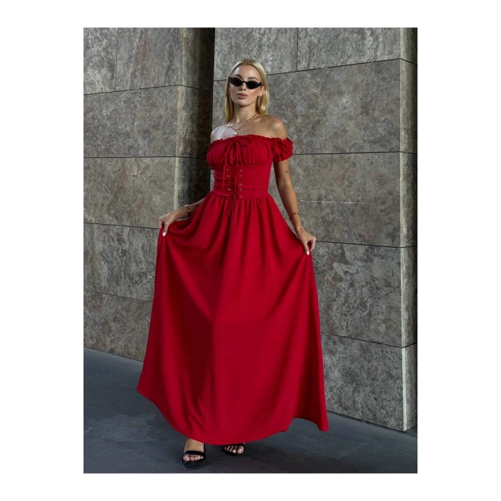 Kuşgözlü Maxi Boy Astarlı Gipeli Elbise