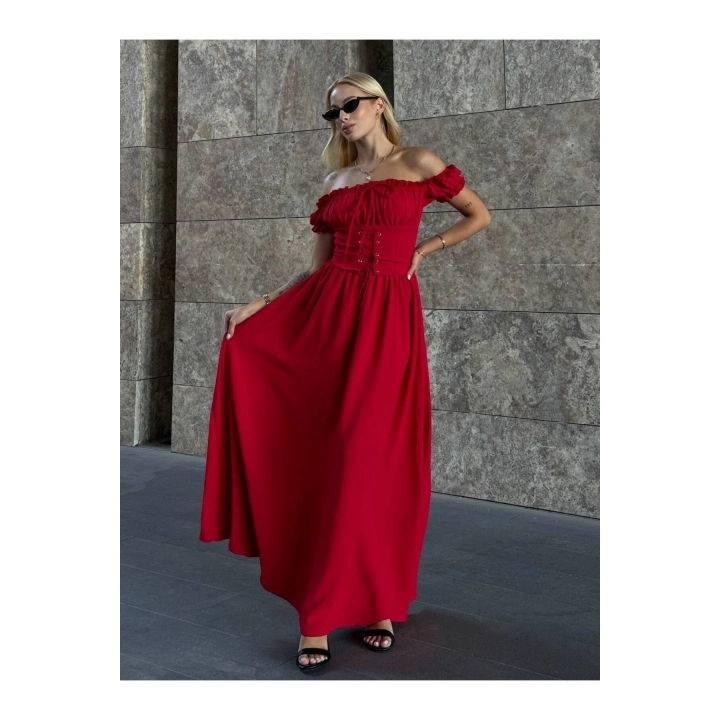 Kuşgözlü Maxi Boy Astarlı Gipeli Elbise