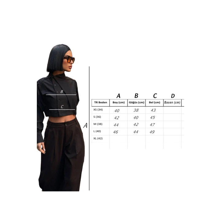 Asimetrik Yaka Poplin Siyah Gömlek