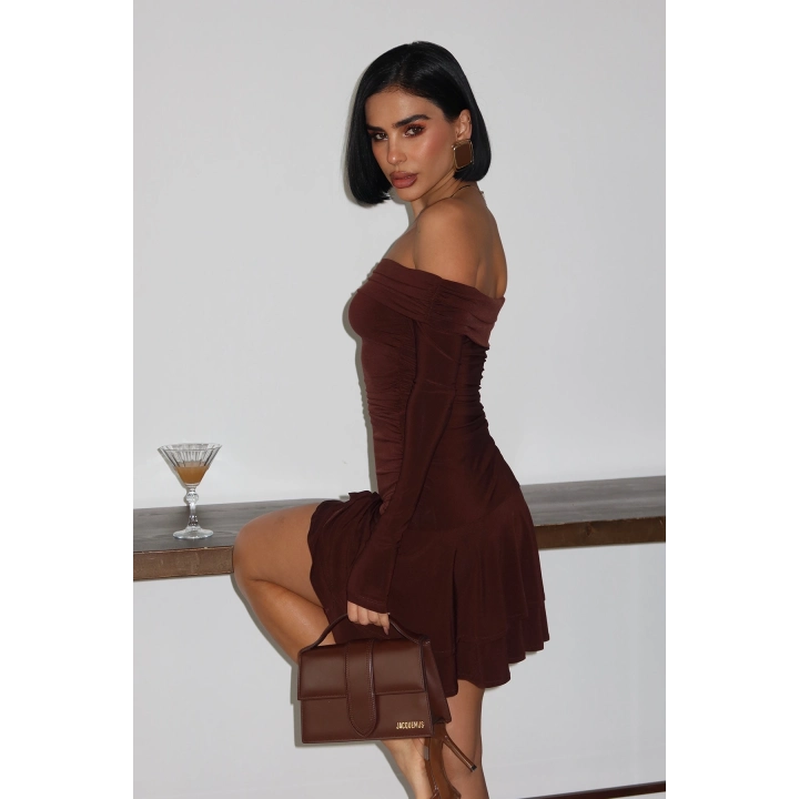 Madonna Yaka Sandy Acı Kahverengi Mini Elbise