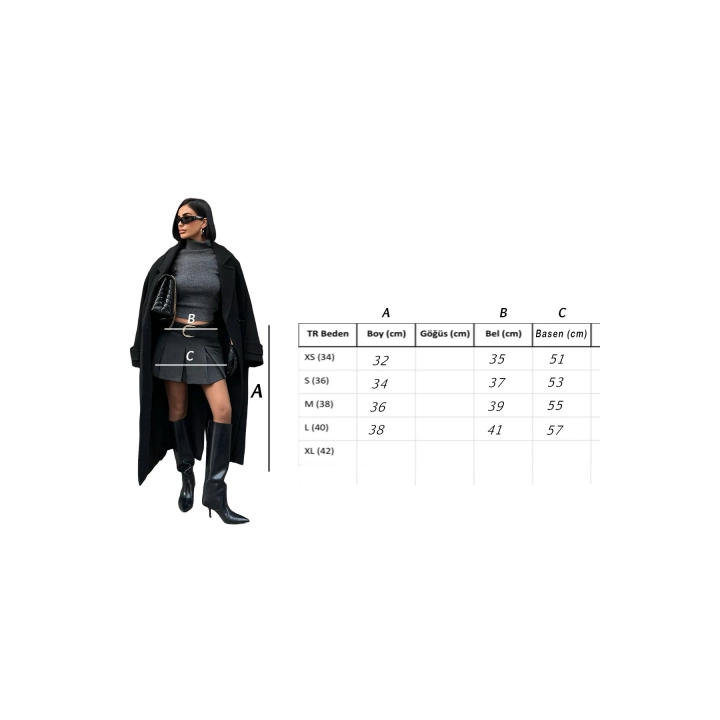 Pileli Basic Antrasit Şortlu Etek