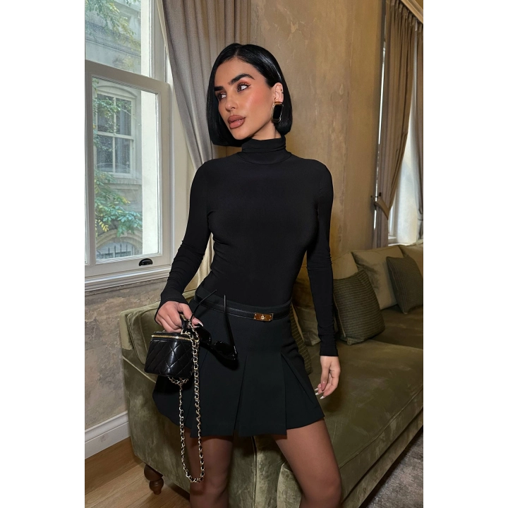 Pileli Basic Siyah Şortlu Etek