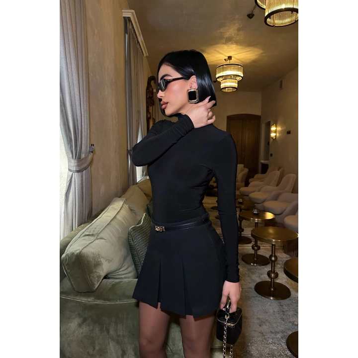 Pileli Basic Siyah Şortlu Etek