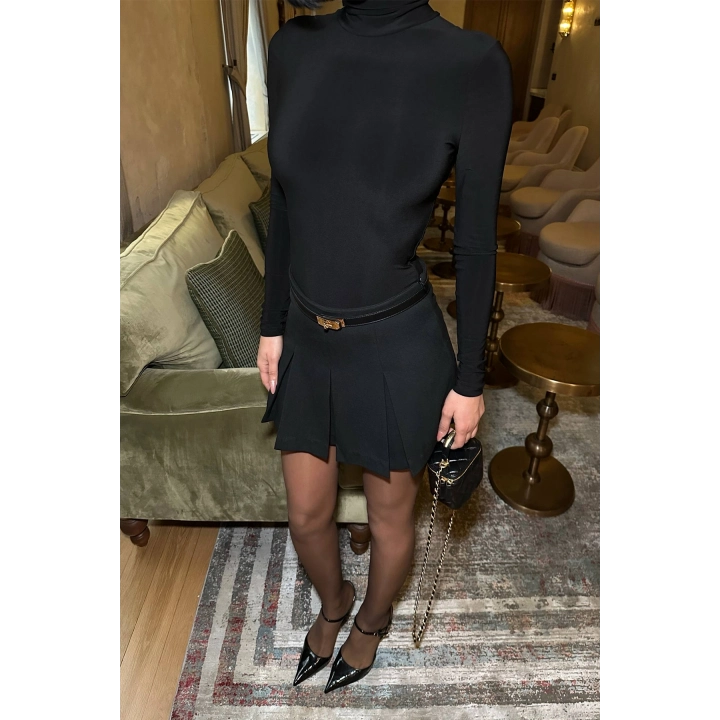 Pileli Basic Siyah Şortlu Etek