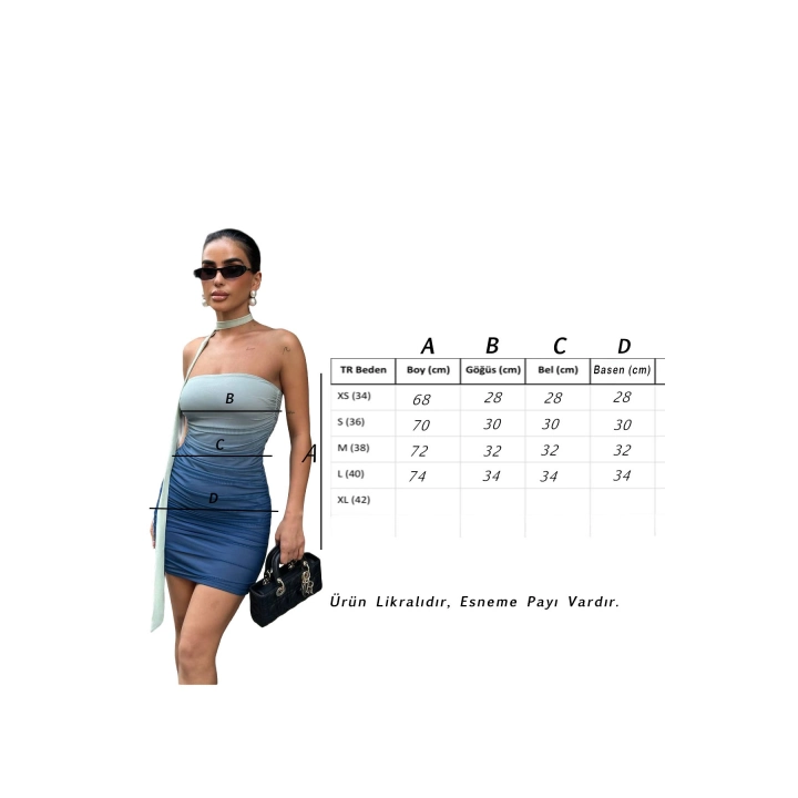 Renk Geçişli Mint Yeşili Şal Detaylı Büzgülü Mini Elbise