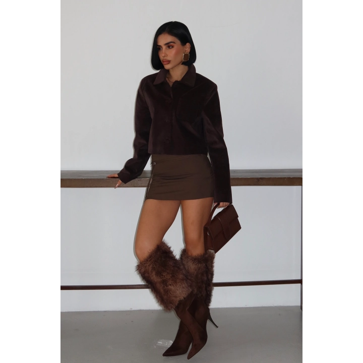 Şık Kemer Detaylı Basic Mini Şortlu Kahverengi Etek