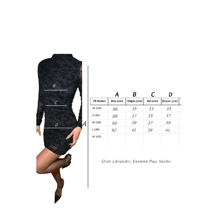 STD Flok Baskılı Astarlı Siyah Mini Elbise