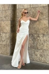 Askılı Göğüs Drape Detaylı Maxi Elbise