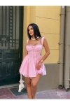Korse Görünümlü Dantel Detaylı Pembe Astarlı Askılı Mini Elbise