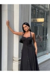 Düğmeli Halter Yaka Kadın Maxi Elbise