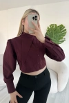 Asimetrik Yaka Poplin Bordo Gömlek