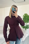 Kuşaklı Cırt Çırt Kapamalı Tasarım Bordo Gömlek