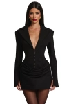 Kadın Ceket Tasarım Premium Kapama Detaylı Siyah Mini Elbise