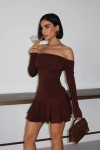 Madonna Yaka Sandy Acı Kahverengi Mini Elbise