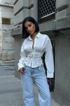 Yan Bağcıklı Korse Formlu Beyaz Gömlek