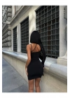 Kadın Göğsü Payetli Askı Detaylı Dik Yaka Siyah Mini Boy Elbise