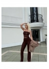 Straplez Tül Crop Kumaş Pantalon Takım