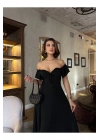 Off-Shoulder Siyah Maxi Elbise