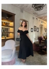 Off-Shoulder Siyah Maxi Elbise