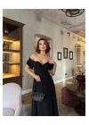 Off-Shoulder Siyah Maxi Elbise