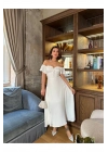 Off-Shoulder Kadın Maxi Boy Aerobin Kumaş Sırt Detaylı Tam Kalıp Elbise