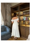 Off-Shoulder Kadın Maxi Boy Aerobin Kumaş Sırt Detaylı Tam Kalıp Elbise