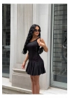 Yandan Büzgülü Askılı Fit & Fırfırlı Mini Elbise