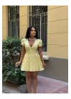 Pile Etekli Puff Kol Mini Elbise