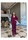 Piliseli Üçlü Bordo Takım Crop Gömlek Pantalon