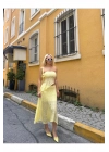 Asimetrik Astarlı Dantel Sarı Etekli Takım